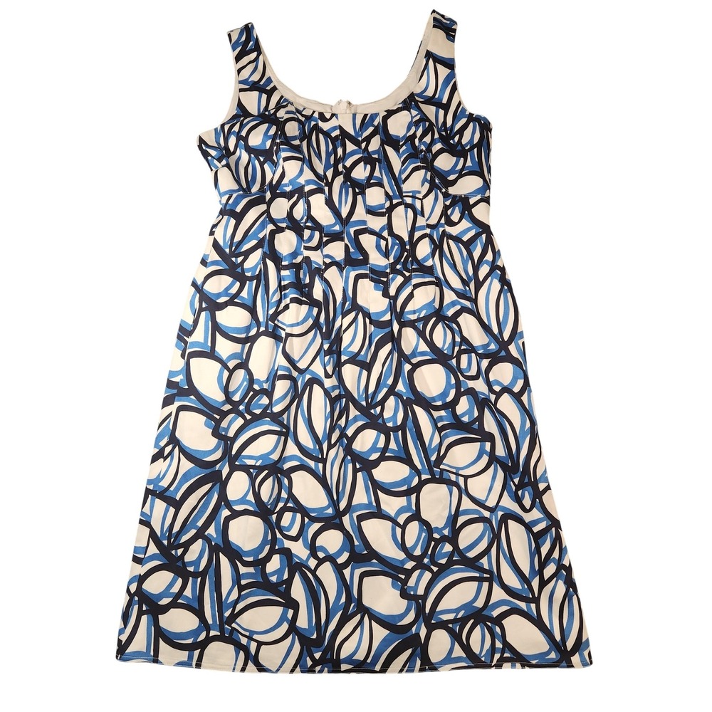 Kay Unger Dress Womens 10 Blue White Abstract Print Sleeveless A Line Knee